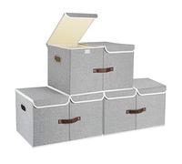 TYEERS Extra Large Storage Box with Lids and Compartments, Collapsible, Washable, Fabric Box with Lid for Clothes, Wardrobe Storage, 55x33x30 cm, Set of 3, Grey