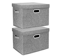 TYEERS Large Storage Box with Lid, Collapsible, Washable, Fabric Storage Box for Clothes, Wardrobe Storage, 44x30x29 cm, Set of 2, Grey