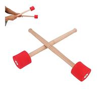 Tyenaza 2PCS Bass Foam Drum Mallet, Oak Handle EVA Foam Head Anti Slip Percussion Instrument Accessories (Red)