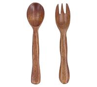 Tyenaza 2Pcs Wooden Spoon Fork Set, Reusable Salad Servers Reusable Kitchen Flatware for Home Travel