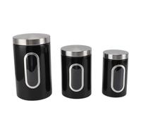 Tyenaza 3PCS Kitchen Canisters Set, Kitchen Jars with See Window Airtight Coffee Container Tea Organizer Sugar Canister Home Bar Decor(Black)