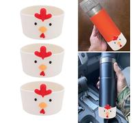 Tyenaza 3pcs Silicone Boot Anti Slip Protective Sleeve, Cup Bottom Sleeve with Cartoon Chicken Design,for Bottles and Cups (White)