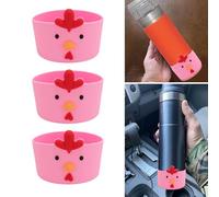 Tyenaza 3pcs Silicone Boot Anti Slip Protective Sleeve, Cup Bottom Sleeve with Cartoon Chicken Design,for Bottles and Cups (Pink)