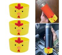 Tyenaza 3pcs Silicone Boot Anti Slip Protective Sleeve, Cup Bottom Sleeve with Cartoon Chicken Design,for Bottles and Cups (Yellow)