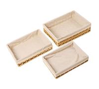Tyenaza 3Pcs Woven Storage Basket, Hand-Woven Rattan Storage Basket, Cloth Lining Rectangular Decorative Organizer Bins for Storage Clothes Toys