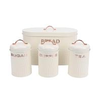 Tyenaza 4PCS Bread Box and Canister Set, Iron Kitchen Coffee Tea Sugar Canisters Metal Bread Box for Countertop Storage (Cream)