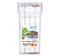 Tyenaza Alcohol Based Markers, 12/18/24/36/48 Alcohol Dual Head Tips Drawing Markers Pen Set for Cartoon Painting(12color)