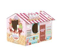 Tyenaza Cardboard Cat House, Portable Cat Scratch Box Cat Play House with Catnip for Cats, Hideaway Playhouse for Small Animals (Ice House)