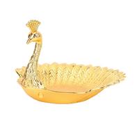 Tyenaza Creative Peacock Shape Fruit Plate with Rhinestone Border Luxurious Plated Decorative Storage Tray for Home Kitchen Table Centerpiece