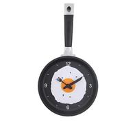 Tyenaza Kitchen Decorative Wall Mounted Clock, ABS Fried Egg Frying Pan Shape Silent Battery Operated Wall Clock for Dinning Hall Restaurant Café(black)
