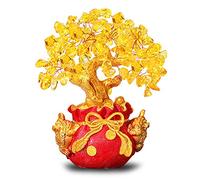 Tyenaza Money Tree, Yellow Quartz Crystal Fortune Tree Double Golden Toads Bonsai Style Yellow Fortune Trees Decoration for Luck and Wealth(B)