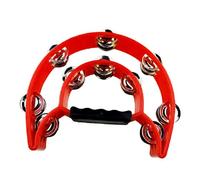 Tyenaza Musical Tambourine, Half Moon 2 Row Jingles Handheld Percussion Drum Plastic Metal for KTV Party Red(24 x 22 x 4.5cm)