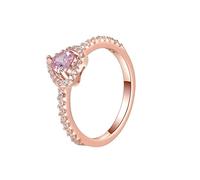 TYERY 925 Silver Heart-Shaped Diamond Ring, Shiny Heart Ring for WomenPink, 56MM