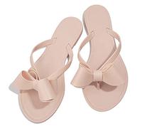 TYFLOVE Women Rivet Flip Flops Studded Jelly Thong Sandals with Bow Summer Bowtie Flat Beach Rain Shoes, Nude-bow, 7 UK