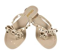 TYFLOVE Women Rivet Flip Flops Studded Jelly Thong Sandals with Bow Summer Bowtie Flat Beach Rain Shoes Dark-Nude Size: 7 UK