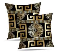 Tyfuty Greek-Key Throw Pillow Covers, Pillowcases Modern Geometric Greek Pattern Gold Key Cushion Use for Living Room Bedroom Office Sofa Couch 16 x 16 inch,2 Pack