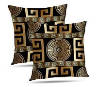 Tyfuty Greek-Key Throw Pillow Covers, Pillowcases Modern Geometric Greek Pattern Gold Key Cushion Use for Living Room Bedroom Office Sofa Couch 20 x 20 inch,2 Pack