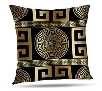 Tyfuty Greek-Key Throw Pillow Covers, Pillowcases Modern Geometric Greek Pattern Gold Wallpaper with Key Cushion Use for Living Room Bedroom Sofa Office 16 x 16 inch