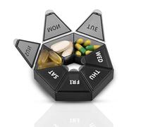 TYGA 7 Day Weekly Pill Box - BPA-Free Pill Organiser with Easy to Open Large Compartments, Travel Tablet Organiser for Medication Storage, Pack of 1 (Black)