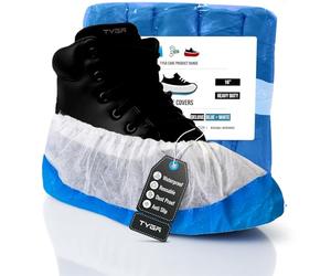 TYGA 80 Pieces Waterproof Reusable Shoe Covers - Heavy Duty Non-Slip and Long-Lasting CPE/PP Overshoes Protector for Hospital, Lab Cleaning, House Floor, Carpet - Keep Sole Protected - Blue & White