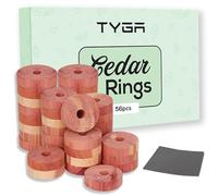 TYGA Cedarwood Rings for Wardrobes, Natural Moth Repellent, Cedar Rings, Cedar Wood with Natural Oils, Protect Clothes, Includes Sandpaper (Pack of 56)