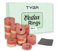 TYGA Cedarwood Rings for Wardrobes, Natural Moth Repellent, Cedar Rings, Cedar Wood with Natural Oils, Protect Clothes, Includes Sandpaper (Pack of 28)