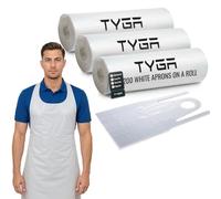 TYGA Disposable Aprons on a Roll, White, Roll of 200, Pack of 3 | Easy Roll Design, Lightweight Waterproof Aprons, Comfortable, Disposable Design, Designed For Daily Use, For Household & work