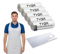 TYGA Disposable Aprons on a Roll, White, Roll of 200, Pack of 5 | Easy Roll Design, Lightweight Waterproof Aprons, Comfortable, Disposable Design, Designed For Daily Use, For Household & work