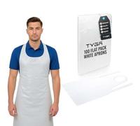 TYGA Disposable Polythene Aprons, White, Flat Pack, Pack of 100 | Lightweight Waterproof Design, Use For Cleaning, Kitchen & Daily Work, Single-Use Aprons, Easy To Wear & Remove, Comfortable