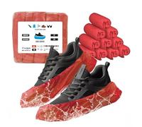 TYGA Disposable Shoe Covers, 100 Pack Red Overshoes, Waterproof & Anti-Slip Plastic Boot Covers, Dustproof Floor & Carpet Protectors, One Size Fits Most