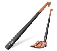 TYGA Long Metal Shoe Horn, Leather Handle, Black, 58 cm | 58 cm Long Handle, For Men, Women & Kids, Helps Slip Shoes On, For Everyday Footwear, Leather Hanging Strap, Secure Grip