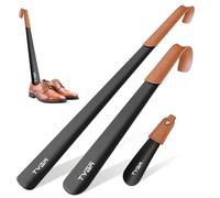 TYGA Metal Shoe Horn Set (17cm, 42cm & 58cm) Extra Long Handled Shoehorn With Leather Handle Strap For Men, Women & Kids Comfort Grip Handle, Easy Shoe Wearing for Boots, Sneakers (Set of 3)