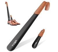 TYGA Metal Shoe Horn Set (17cm & 42cm) - Long Handled Shoehorn With Leather Handle Strap - For Men, Women & Kids - Comfort Grip Handle, Easy Shoe Wearing for Boots, Sneakers, Dress Shoes - (Pack of 2)