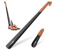 TYGA Metal Shoe Horn Set (17cm & 58cm) Extra Long Handled Shoehorn With Leather Handle Strap For Men, Women & Kids, Comfort Grip Handle, Easy Shoe Wearing for Boots, Sneakers, Dress Shoes (Pack of 2)