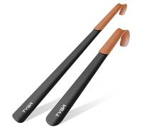 TYGA Metal Shoe Horn Set (42cm & 58cm) Extra Long Handled Shoehorn With Leather Handle Strap For Men, Women & Kids Comfort Grip Handle, Easy Shoe Wearing for Boots, Sneakers, Dress Shoes (Pack of 2)