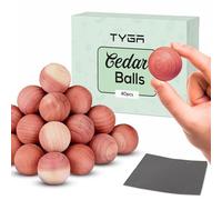 TYGA Moth Balls, 40 Pack, Cedar Wood Moth Repellent for Wardrobes - Natural Oil, Sustainable - Anti Moth Cedar Balls with Sandpaper, Moth Repellent for Clothes, Travel Bag, Drawers