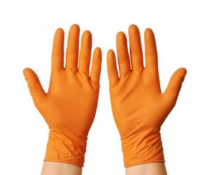 TYGA Orange Nitrile Diamond Pattern Gloves Disposable, Heavy Duty, Latex Free Nitrile Gloves for Cleaning, Automotive, DIY, Catering & General Use, Large (Pack of 100)