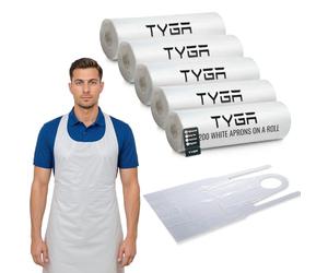 TYGA Store | 5 x 200 Disposable White Aprons on a Roll - Easy Dispense Apron for Medical, Cleaning, Painting, Hairdressers, Baking & Chefs - PPE (White) (Roll of 200) (5)