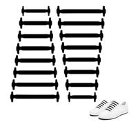 TYGA STORE No Tie Elastic Silicone Shoe Laces for Kids and Adults, Waterproof Tieless Flat Shoelaces for Trainers, Sport Running Walking, Elastic Laces for Trainers Adult (Black) (Pack of 16)