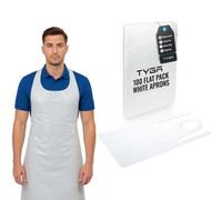 TYGA Store Tyga Disposable Polythene Aprons, Ppe Aprons Disposable, Single Use Throw Away Waterproof Aprons For Adults, White Flat Pack (100)
