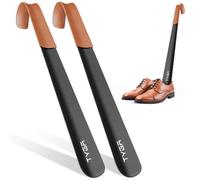 TYGA Store Tyga Metal Shoe Horn, 42Cm Long Handled Shoehorn With Leather Handle Strap, Black (Pack Of 2)