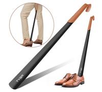 TYGA Store Tyga Metal Shoe Horn 58Cm Extra Long Handled Shoehorn With Leather Handle Strap, Black (Pack Of 1)