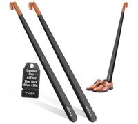 TYGA Store Tyga Metal Shoe Horn Extra Long Handled Shoehorn With Leather Handle Strap, 80Cm, Black (Pack Of 2)