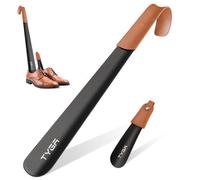 TYGA Store Tyga Metal Shoe Horn Set (17Cm & 42Cm), Long Handled Shoehorn With Leather Handle Strap, Shoehorn For Men, Black (Pack Of 2)