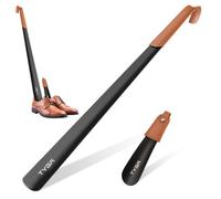 TYGA Store Tyga Metal Shoe Horn Set (17Cm & 58Cm), Extra Long Handled Shoehorn With Leather Handle Strap, Black (Pack Of 2)