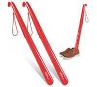 TYGA Store Tyga Shoe Horn Extra Long Handled 23 Inches, 58Cm, Comfortable, Elongated, Red (Pack Of 2)