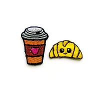 Tyga_Thai TH Set of 2 Tiny. Mini Coffee Croissant Bread Cute Cartoon Patches Sew Iron on Embroidered Applique Badge Sign Patch Clothing Costume,multicolored,Small