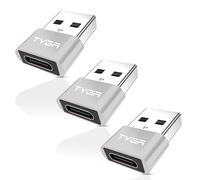 TYGA USB C to USB A Adaptor 2.0 - USB C Female to USB A Male Connector for Charging & Data Transfer, Plug-and-Play, Durable Aluminum Housing, Portable Converter for Android & IOS Devices - 3 Silver