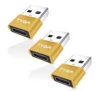 TYGA USB C to USB A Adaptor 2.0 - USB C Female to USB A Male Connector for Charging & Data Transfer, Plug-and-Play, Durable Aluminum Housing, Portable Converter for Android & IOS Devices - 3 Gold