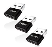 TYGA USB C to USB A Adaptor 2.0 - USB C Female to USB A Male Connector for Charging & Data Transfer, Plug-and-Play, Durable Aluminum Housing, Portable Converter for Android & IOS Devices - 3 Black